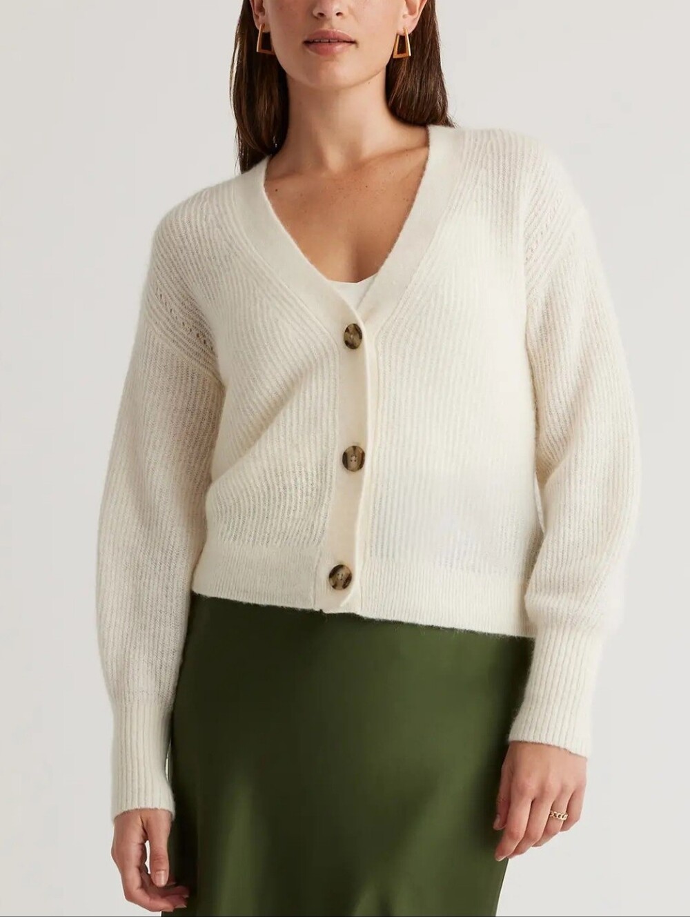 Quince Baby Alpaca Wool Cropped Cardigan M Ivory Merino Button Sweater